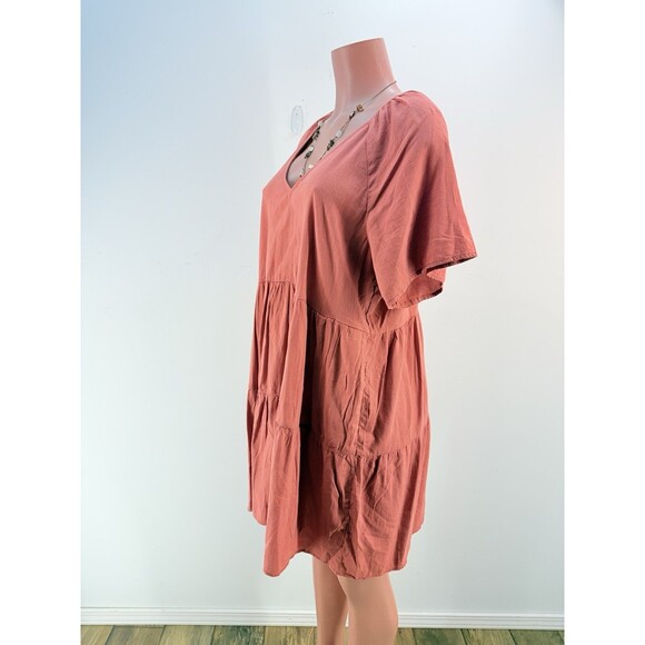 Old Navy Tiered Mini Swing Dress Large Short Sleeve V-Neck - Picture 4 of 11